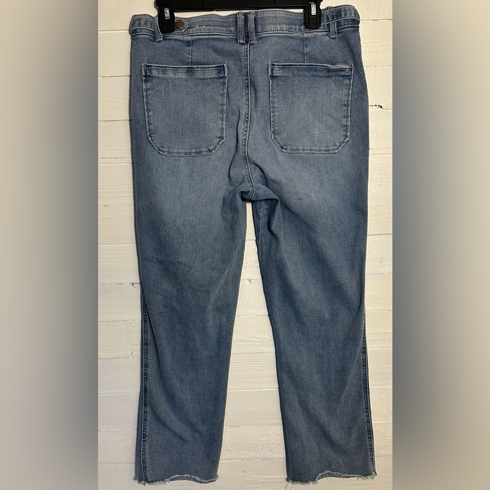 Democracy sailor pocket style jeans, women’s size 12, blue wash. Raw hem. - Picture 3 of 9